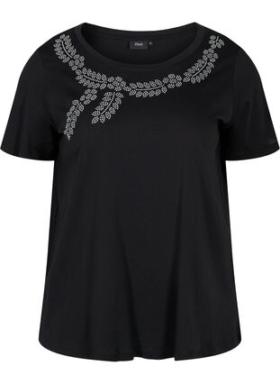 Kortärmad t-shirt med strass, Black Stone, Packshot image number 0