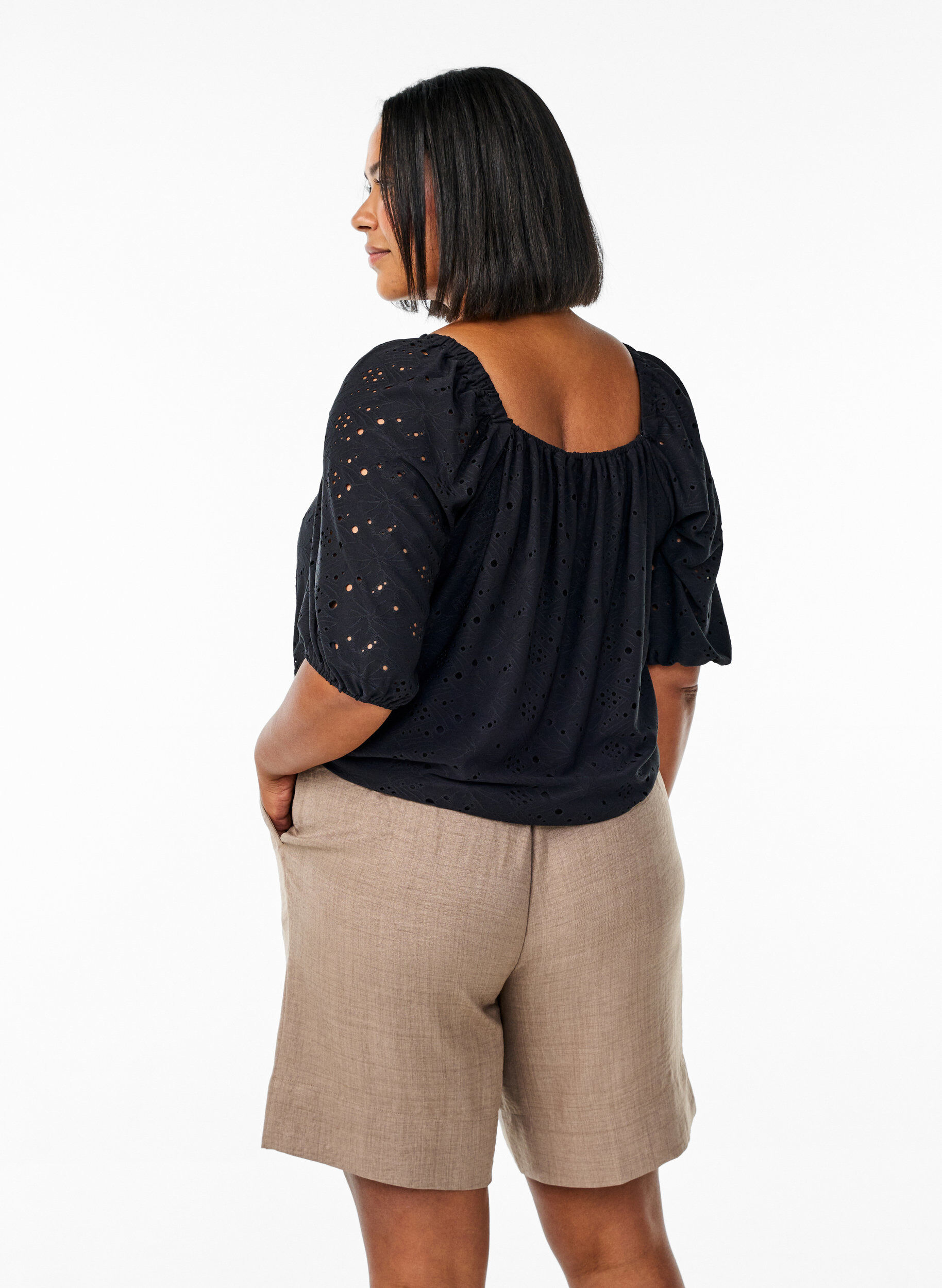 ZizziShorts med fickor och h&ouml;g midja, Brun, Model image number 2