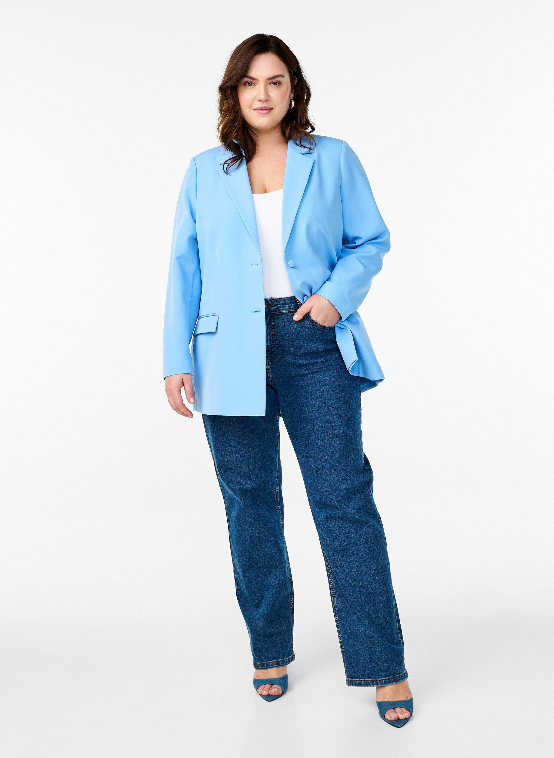ZizziKlassisk kavaj med knappst&auml;ngning, Bl&aring;, Model image number 1