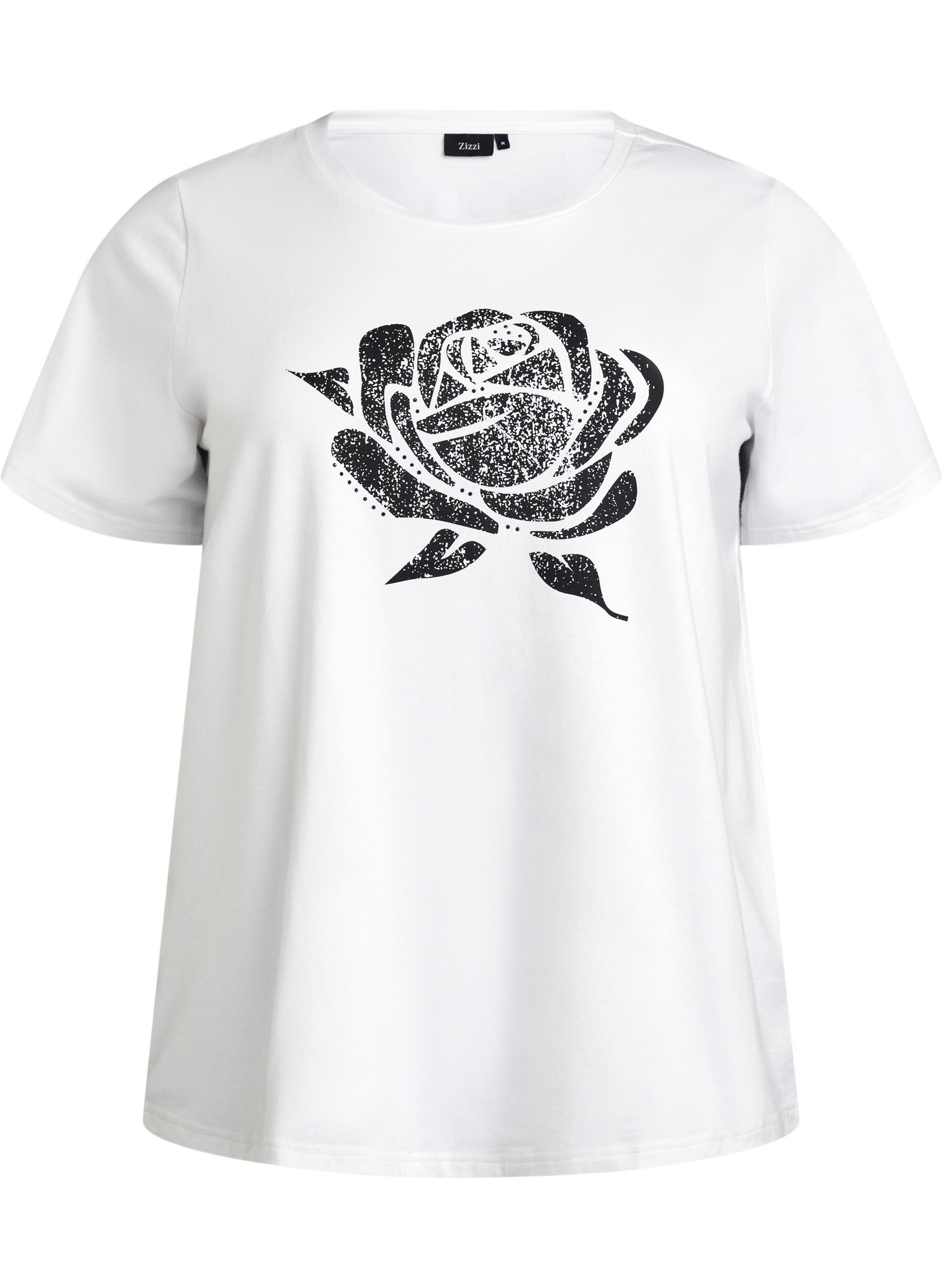 Zizzi T-shirt i ekologisk bomull med blommigt tryck, B. White w. Rose, Packshot image number 0