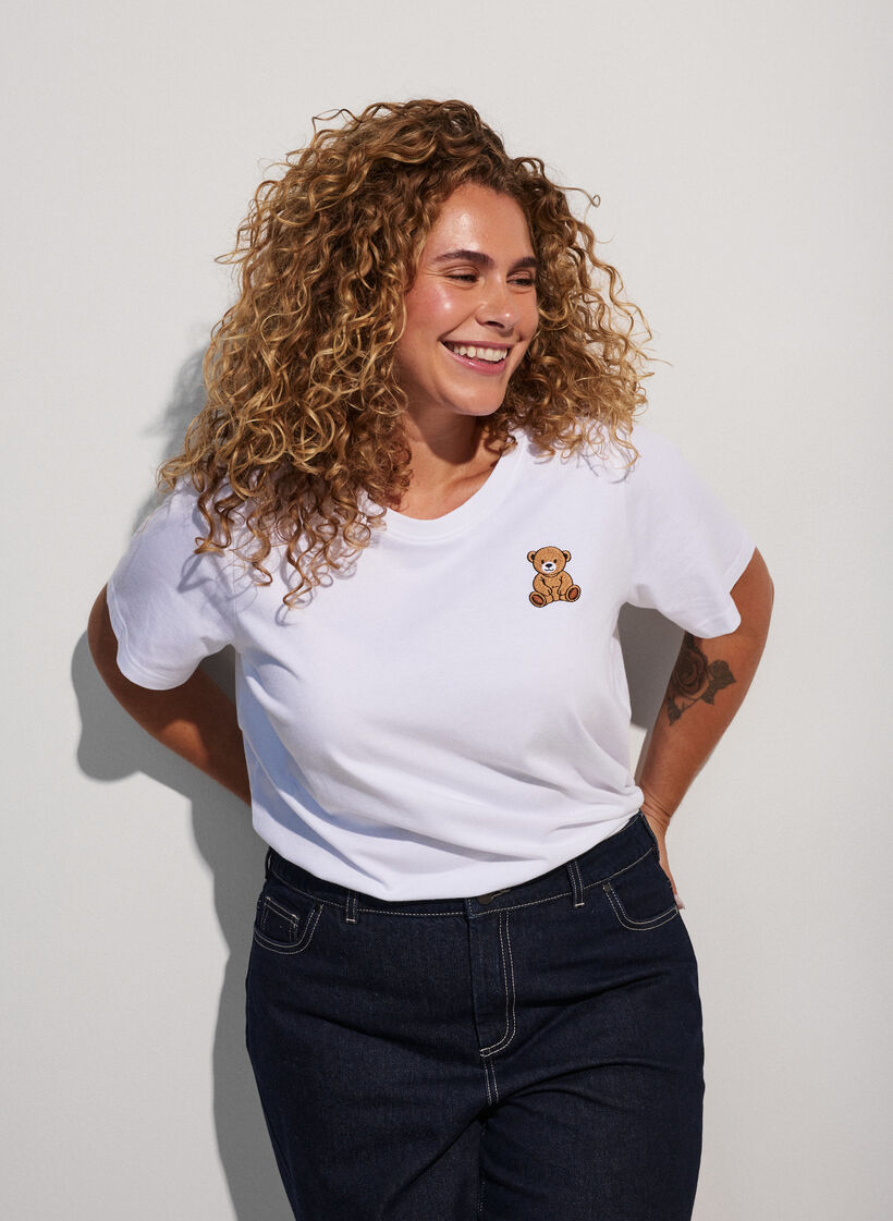 T-shirt i ekologisk bomull med nallebj&ouml;rnsmotiv, Vit, Model image number 0