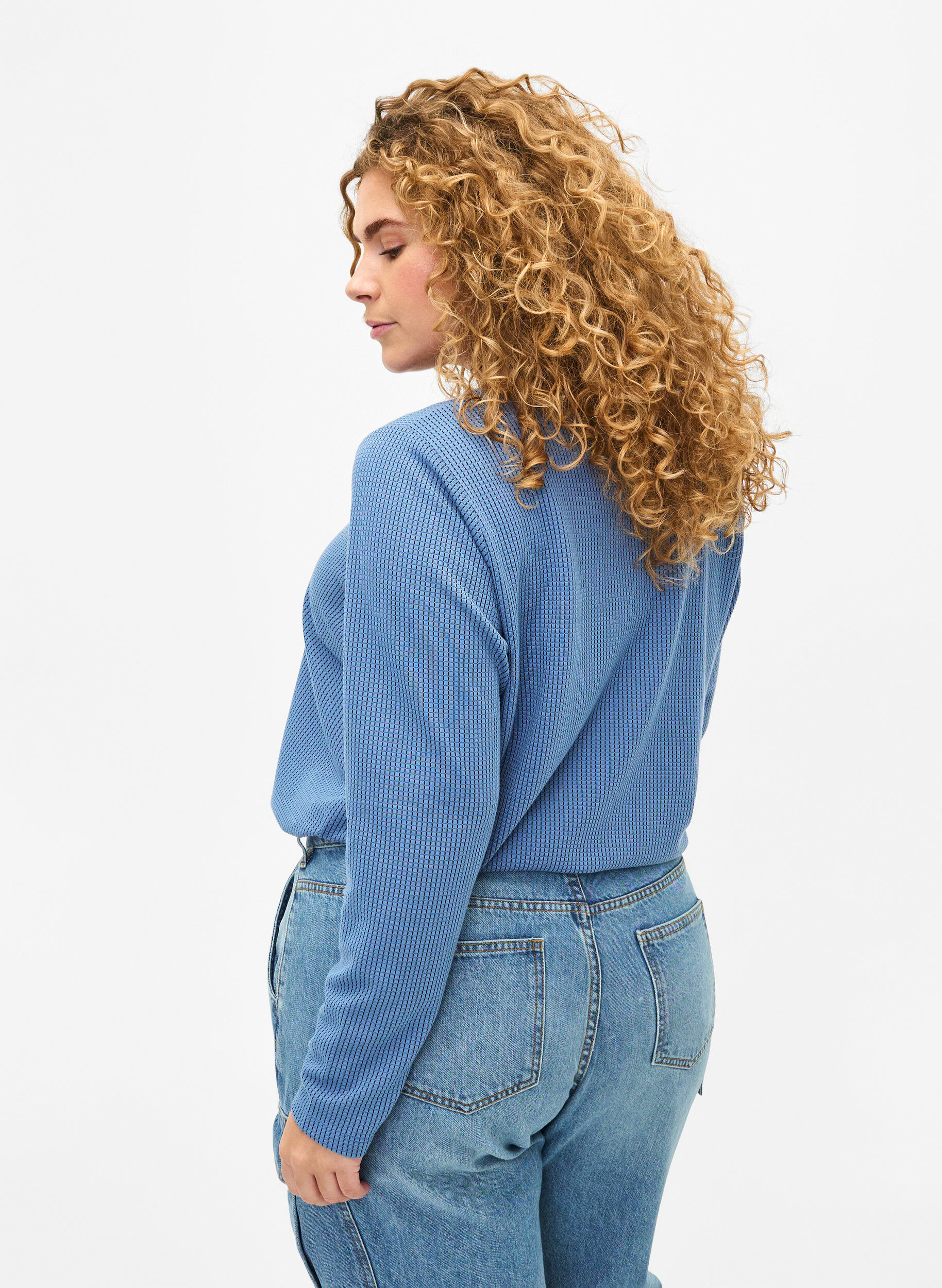 Zizzi A-linjeformad blus med textur, Quiet Harbor, Model image number 1