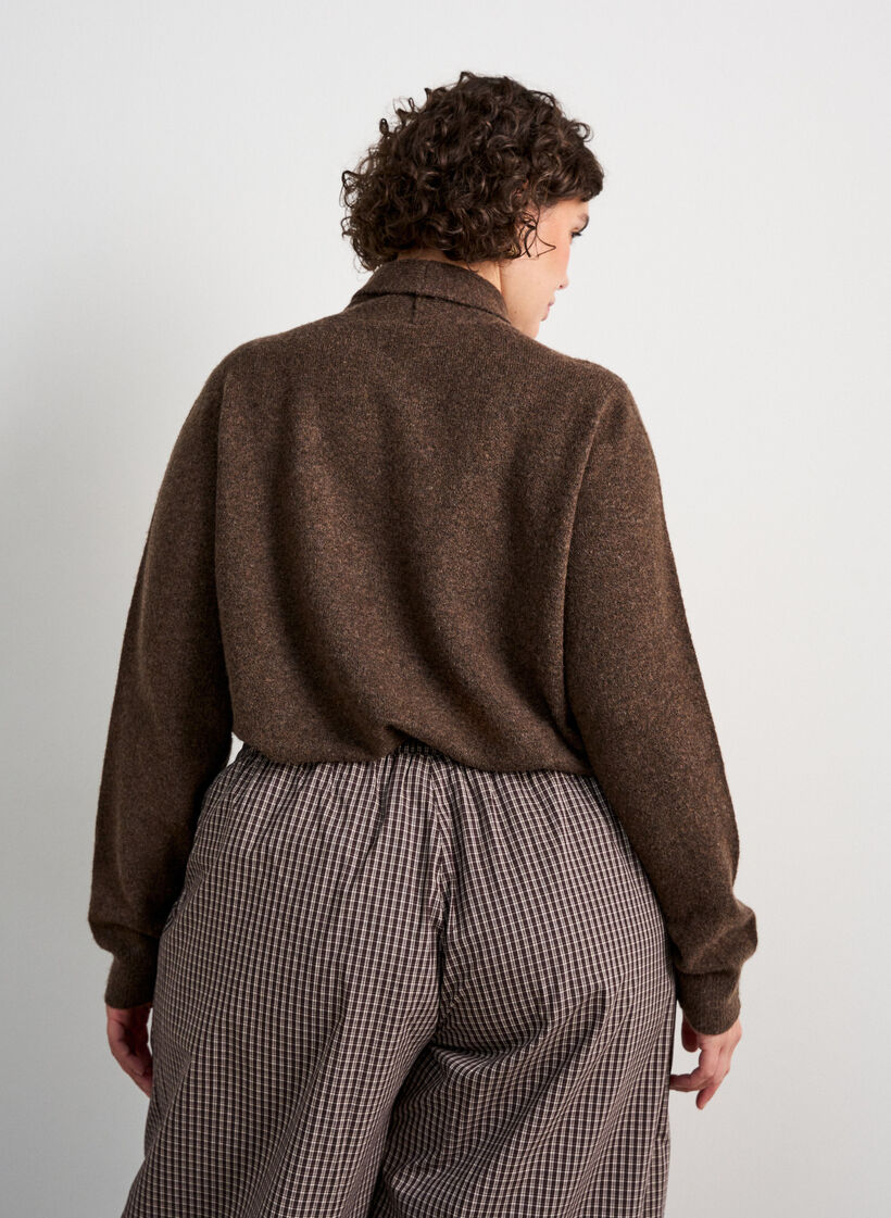 Cardigan med knytband och knappar, Brun, Model image number 2
