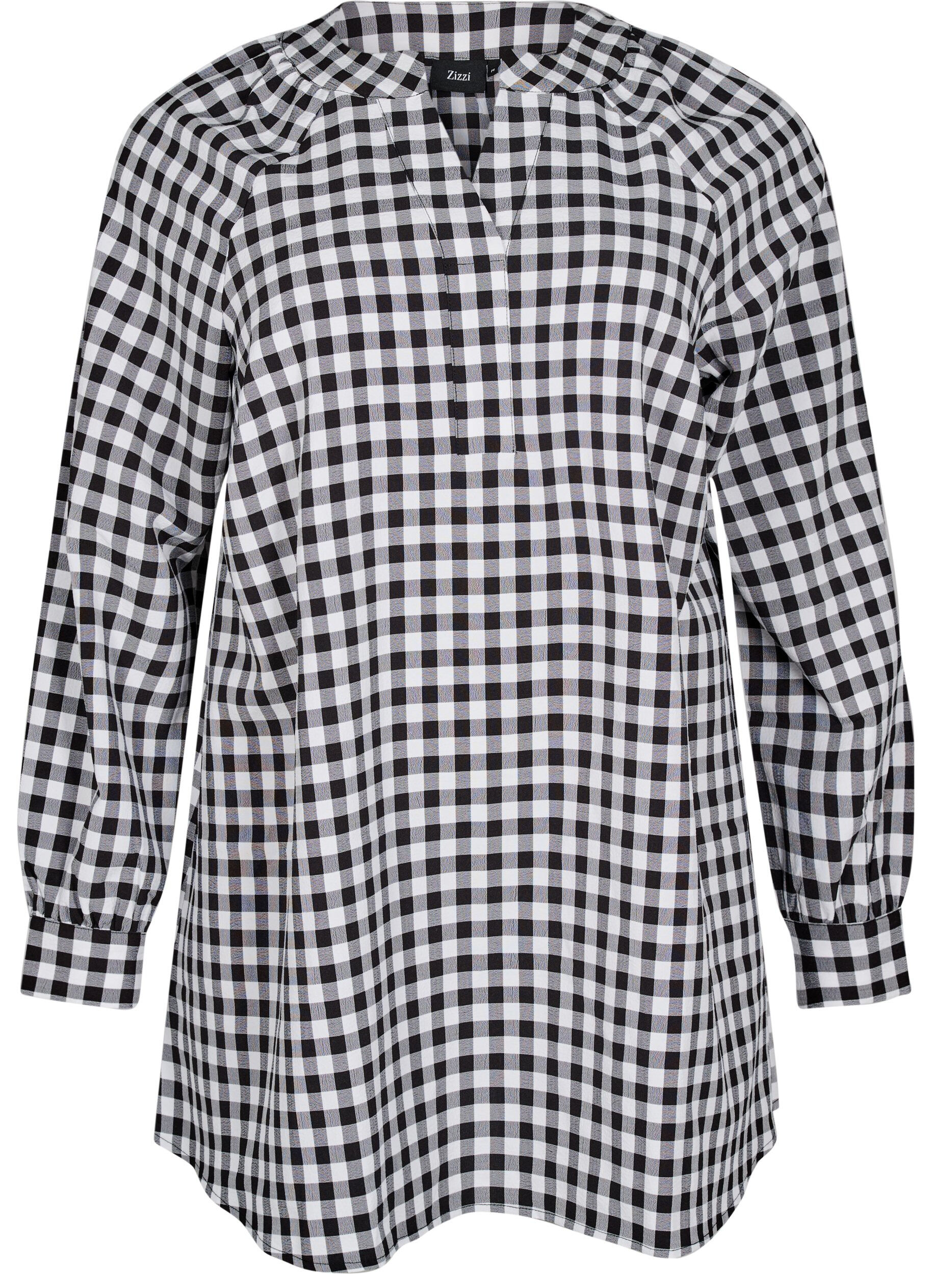 Zizzi Rutig tunika med V-ringning, Black/W. Gingham, Packshot image number 0
