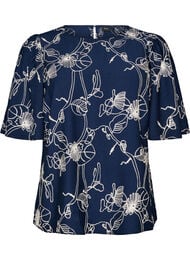 Kort&auml;rmad blus med broderat m&ouml;nster, Bl&aring;