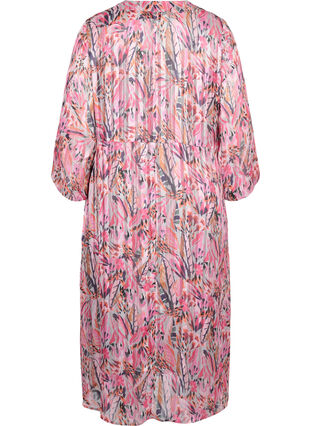 Mönstrad klänning v-ringning och 3/4 ärmar, Pink Feather, Packshot image number 1