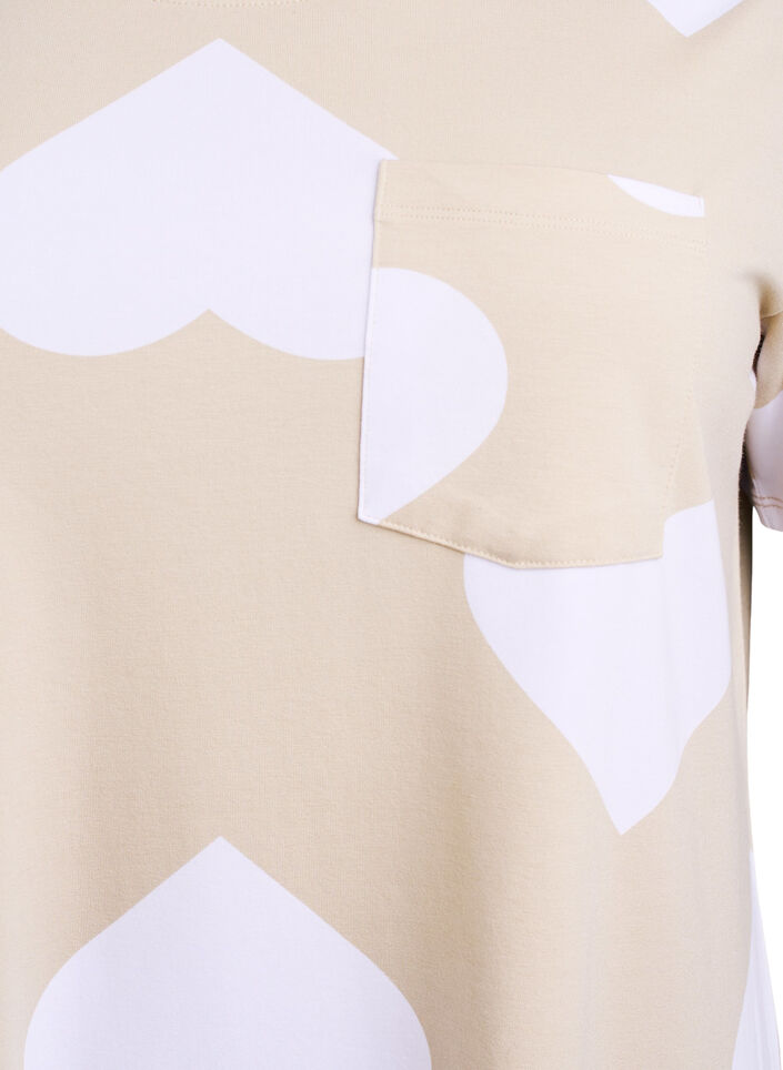 Lång natt-t-shirt i modalblandning med hjärtan, Beige, Packshot image number 2