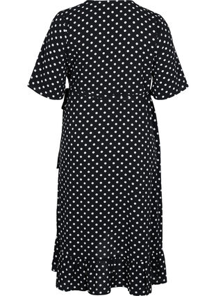 Omlottklänning med tryck och korta ärmar, Black Dot, Packshot image number 1