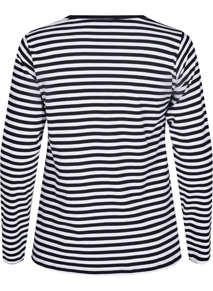 Randig blus med l&aring;nga &auml;rmar, Svart, Packshot