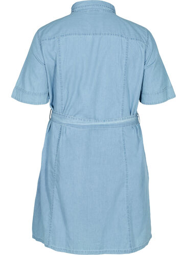 Kortärmad skjortklänning i denim med matchande bälte, Light blue denim, Packshot image number 1