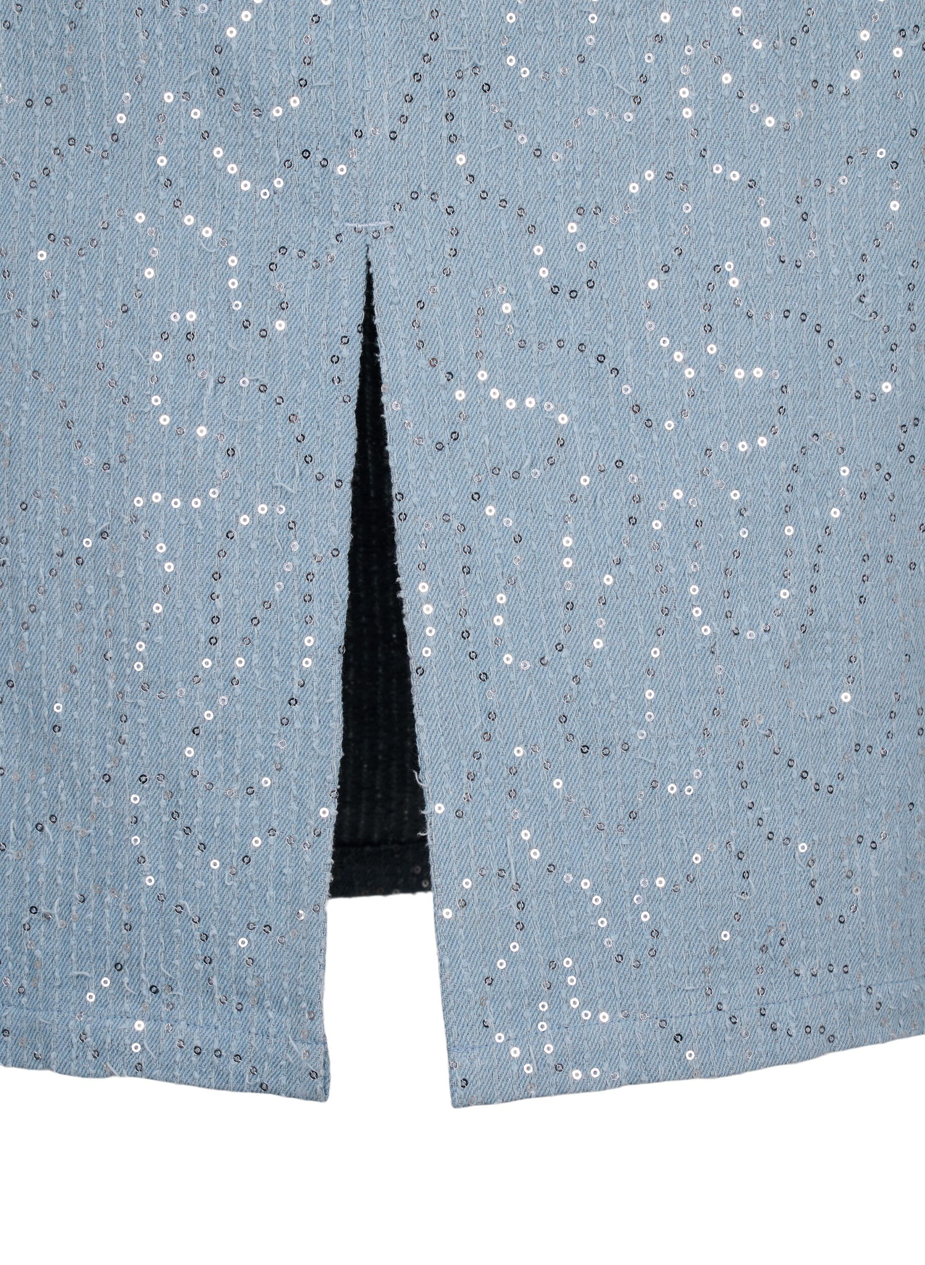 Zizzi Denimkjol med slits och paljetter, Light Blue Denim, Packshot image number 3