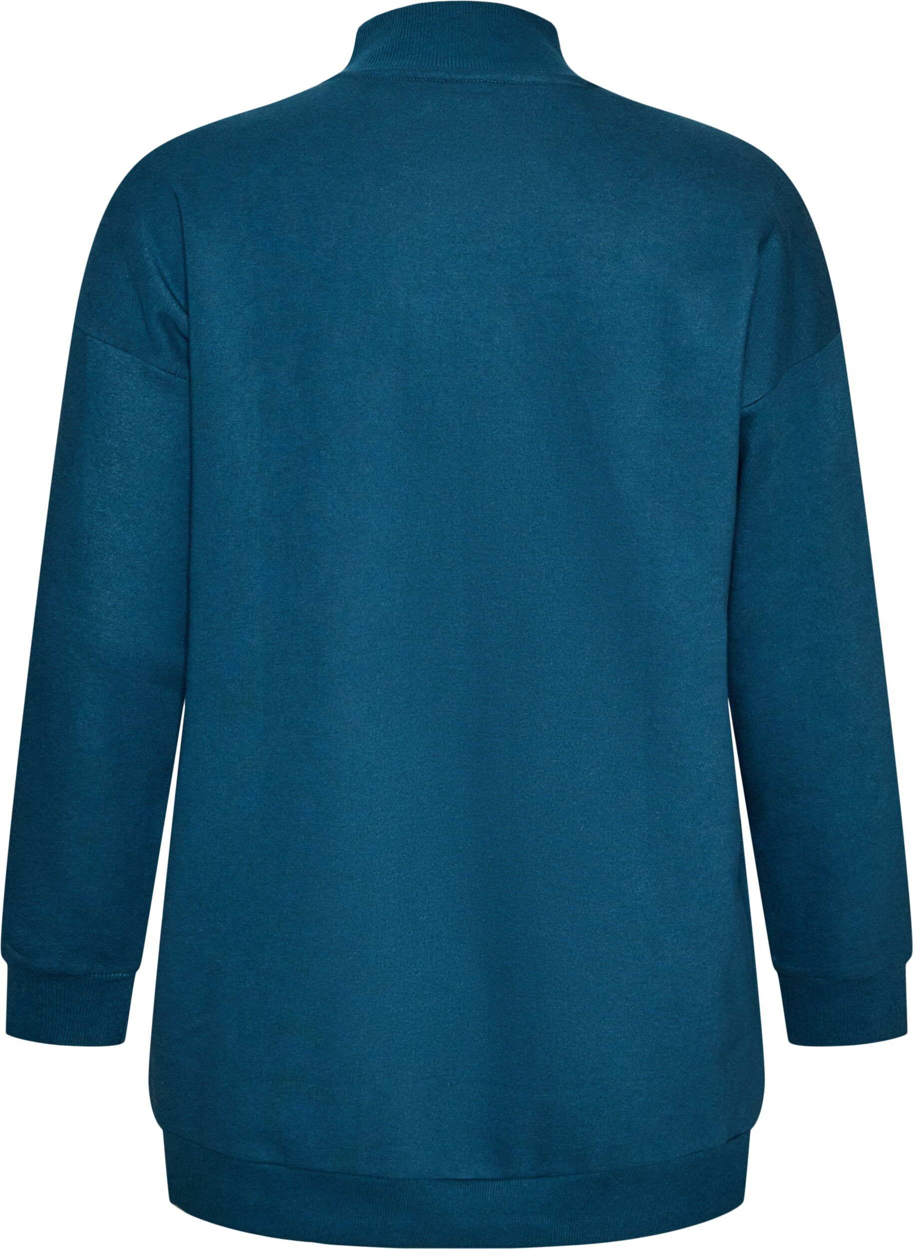 ZizziL&aring;ng sweatshirt med h&ouml;g krage och broderad text, Bl&aring;, Packshot image number 1