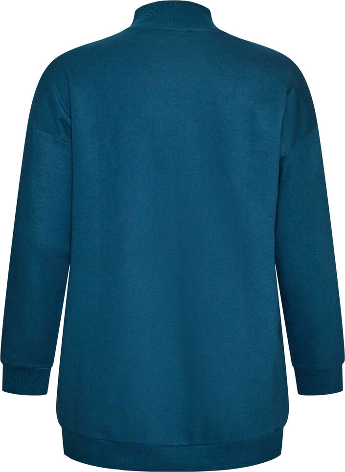 L&aring;ng sweatshirt med h&ouml;g krage och broderad text, Bl&aring;, Packshot image number 1