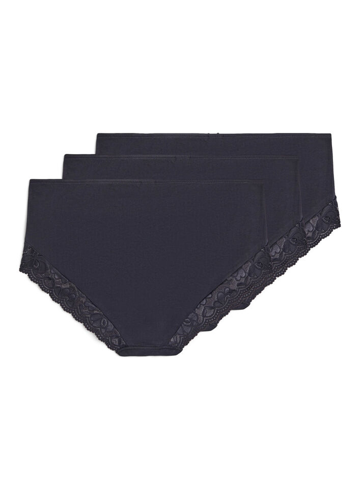 3-pack hipstertrosor med spetskant, Svart, Packshot image number 1