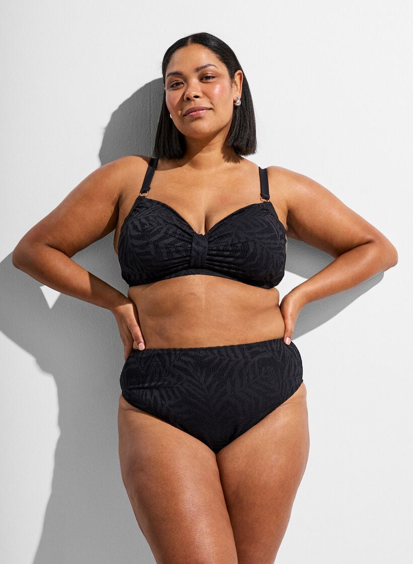 Bikinitopp i strukturerad mesh med urtagbara kuddar, Svart, Model image number 1