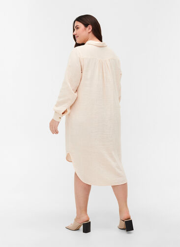 Lång bomullsskjorta med klassisk krage, Mother Of Pearl, Model image number 1