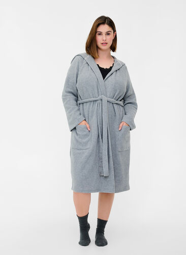 Morgonrock med huva och fickor, Grey, Model image number 0