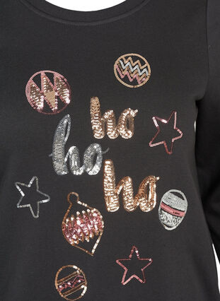Sweatshirt med julmotiv och paljetter, Black, Packshot image number 2