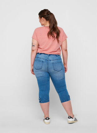 Trekvartsbyxor i jeans med rosett, Blue denim, Model image number 1