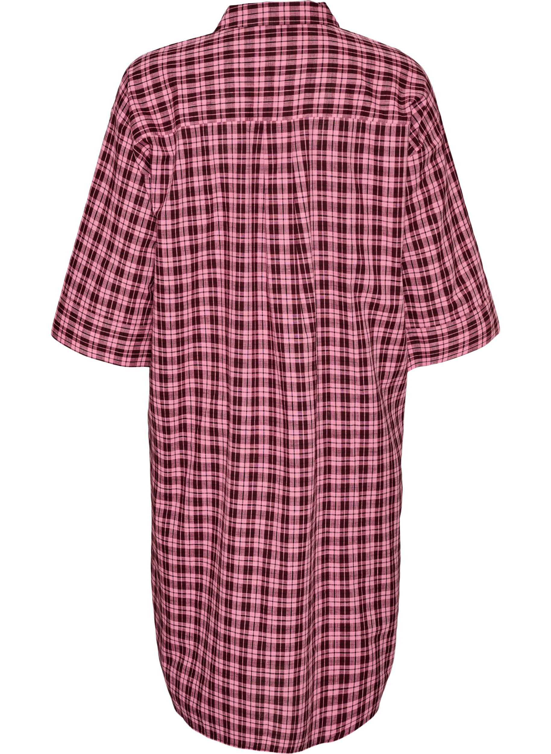 ZizziL&aring;ng rutig skjorta med 3/4-&auml;rmar, Rosa, Packshot image number 1