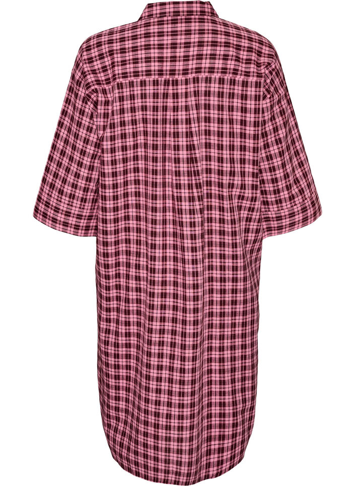 L&aring;ng rutig skjorta med 3/4-&auml;rmar, Rosa, Packshot image number 1