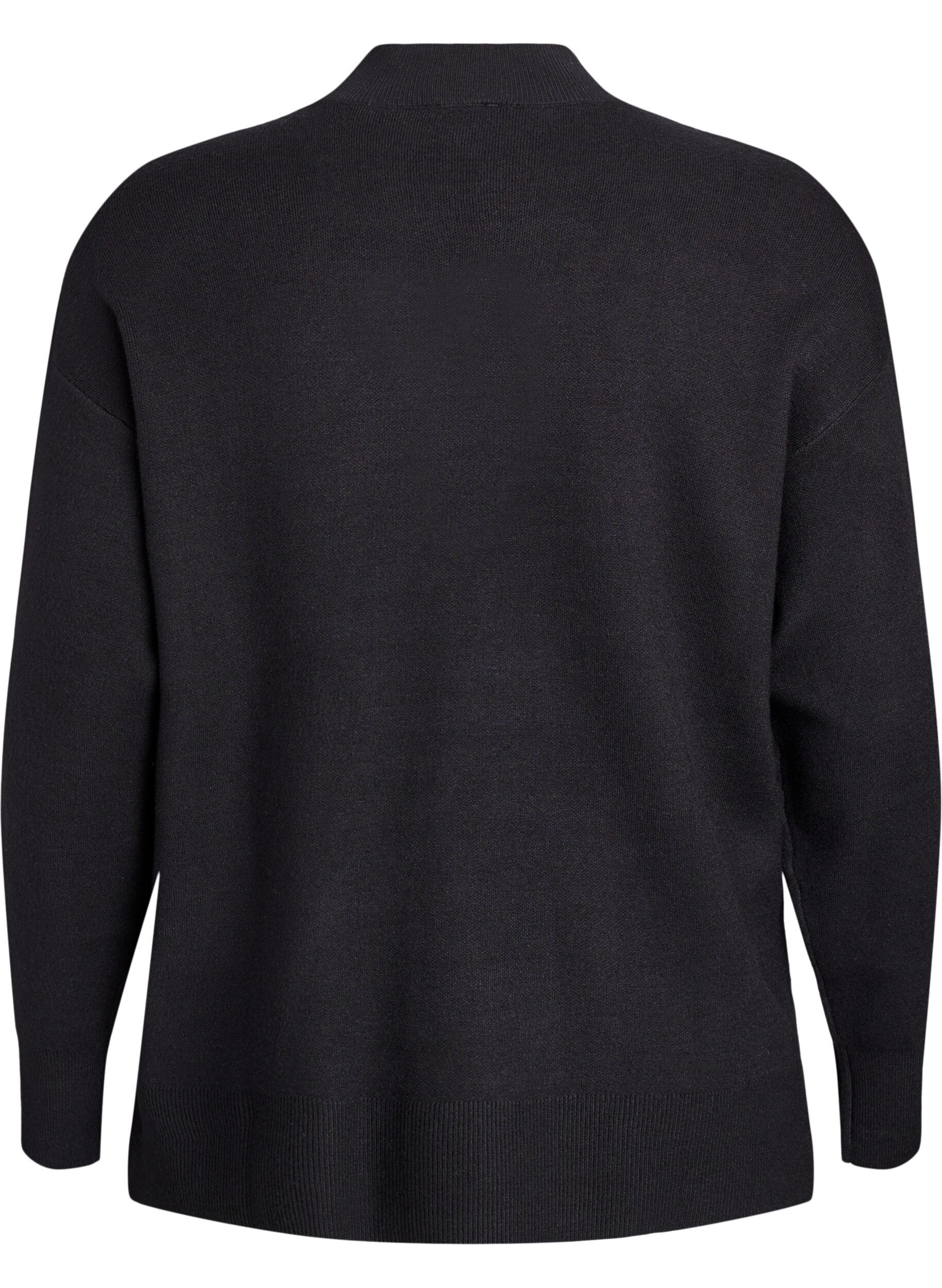 Zizzi Stickad blus med h&ouml;g hals, Svart, Packshot image number 1