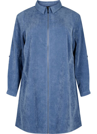 Sammetsklänning med dragkedja och 3/4-ärmar, Moonlight Blue, Packshot image number 0