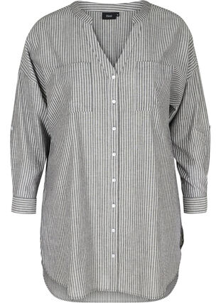 Randig skjorta i 100% bomull, Black Stripe, Packshot image number 0