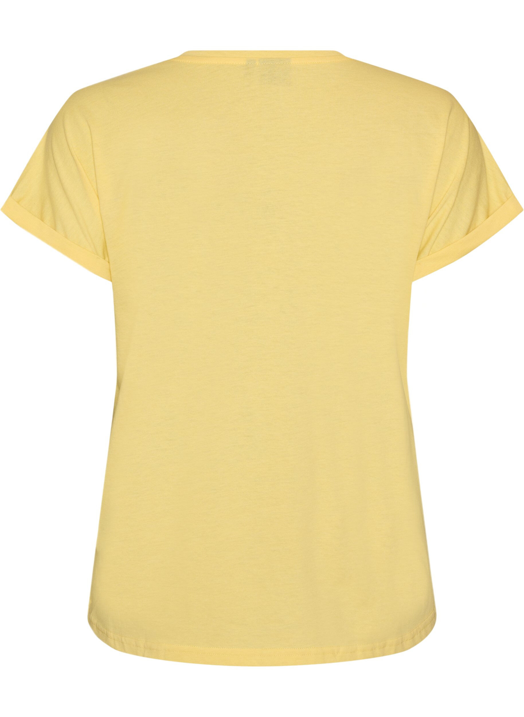 ZizziKort&auml;rmad t-shirt i bomullsmix, Gul, Packshot image number 1