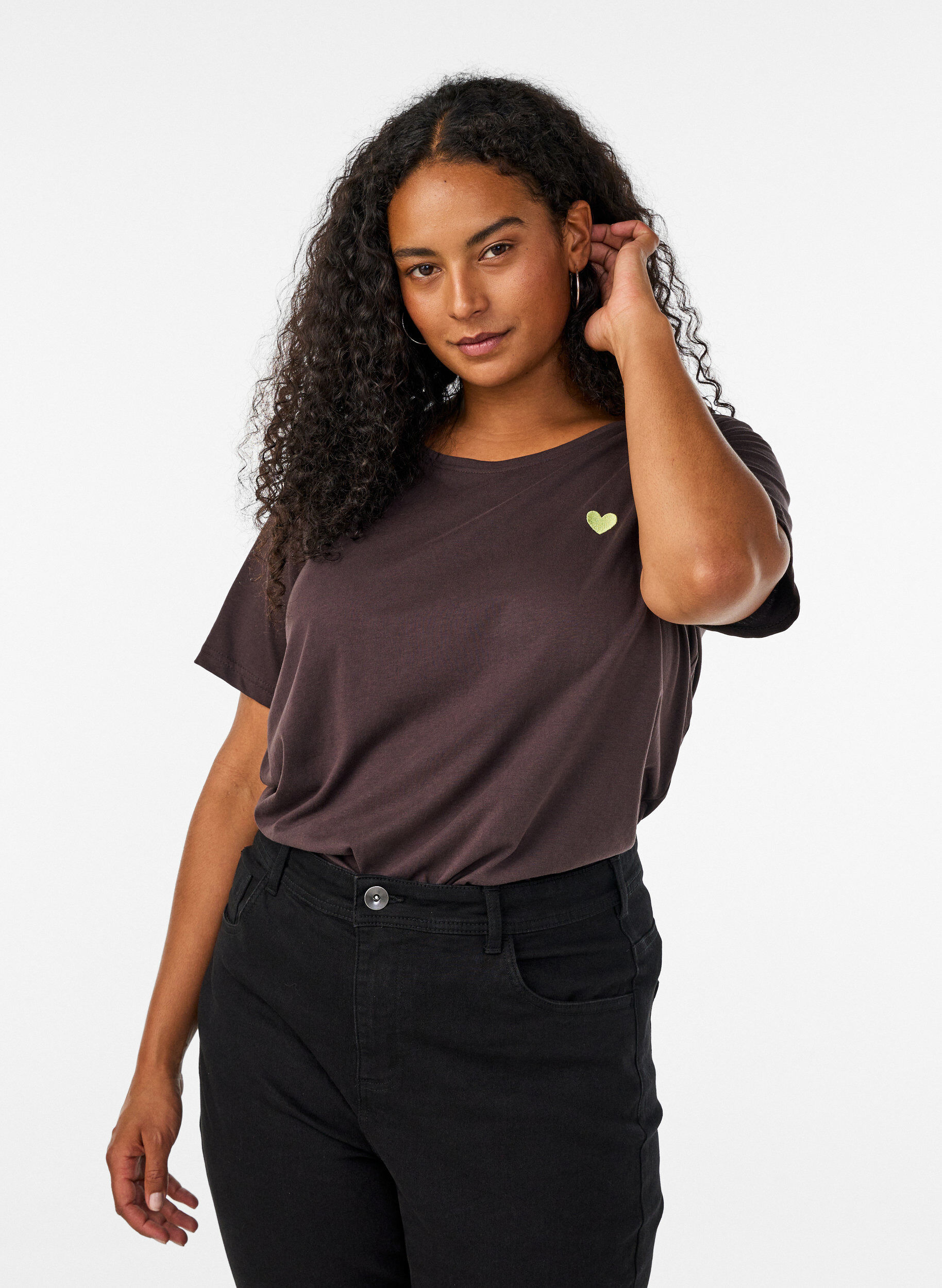 T-shirt med tryck, Brun, Model