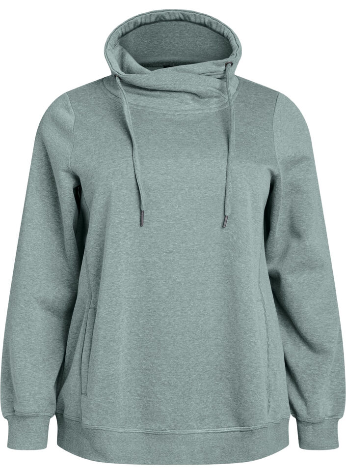 FLASH - Sweatshirt med hög krage och fickor, Grön, Packshot image number 0