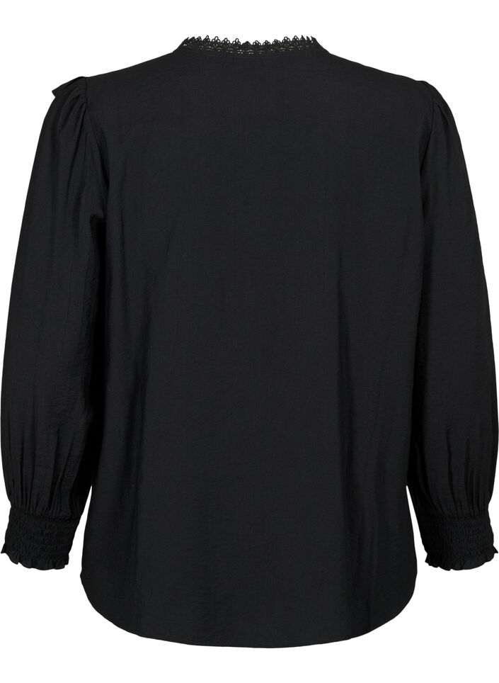 Blus i viskos med volanger och broderidetaljer, Black, Packshot image number 1