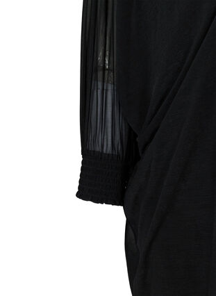 Långärmad klänning med v-ringning och smock, Black, Packshot image number 3