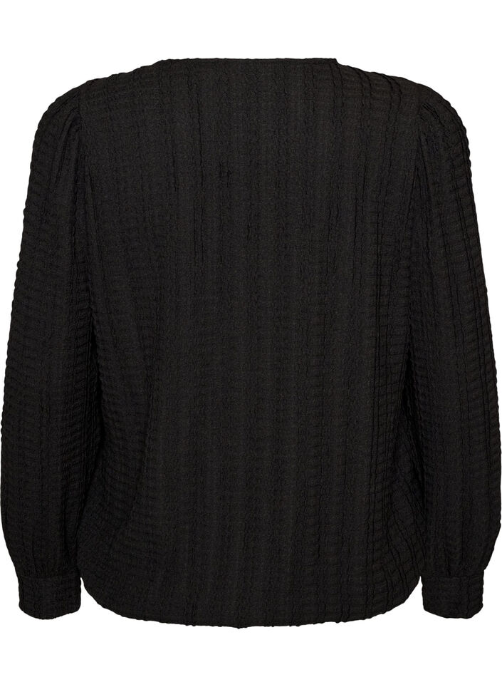 Jerseyblus med struktur och ballongsilhuett, Svart, Packshot image number 1