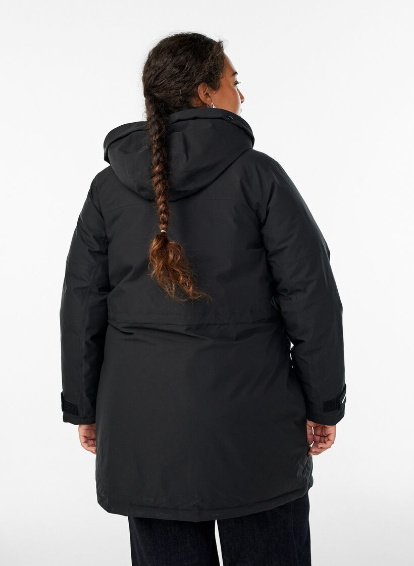 Vattenavvisande parkas med huva och funktionella detaljer, Svart, Model image number 2