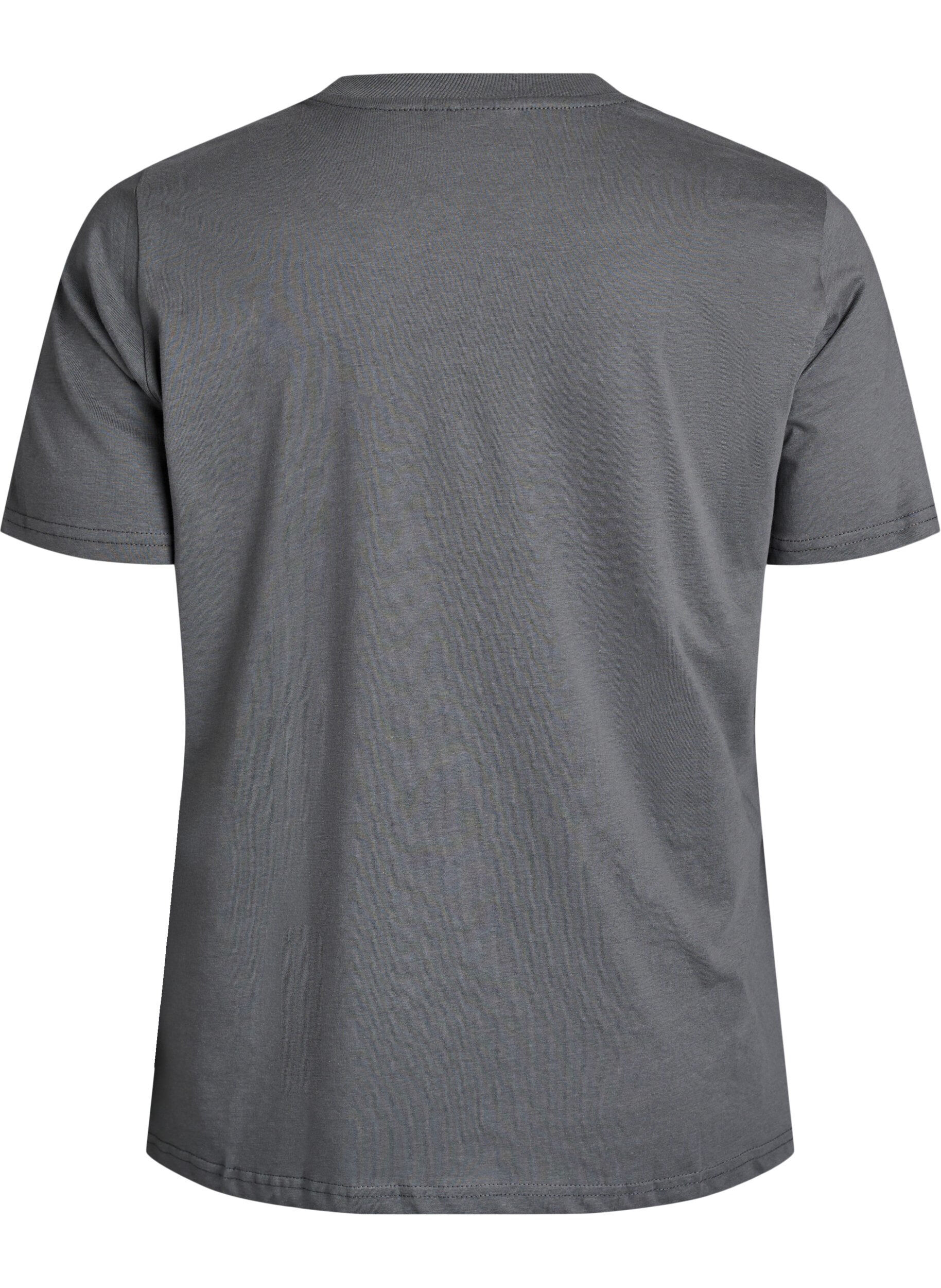 Zizzi Enkel t-shirt i bomull med rund halsringning, Gr&aring;, Packshot image number 1
