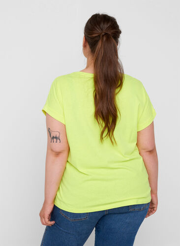 Neonfärgad t-shirt i bomull, Neon Lime, Model image number 1