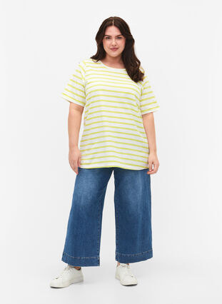 Randig T-shirt i ekologisk bomull, Wild Lime Stripes, Model image number 2