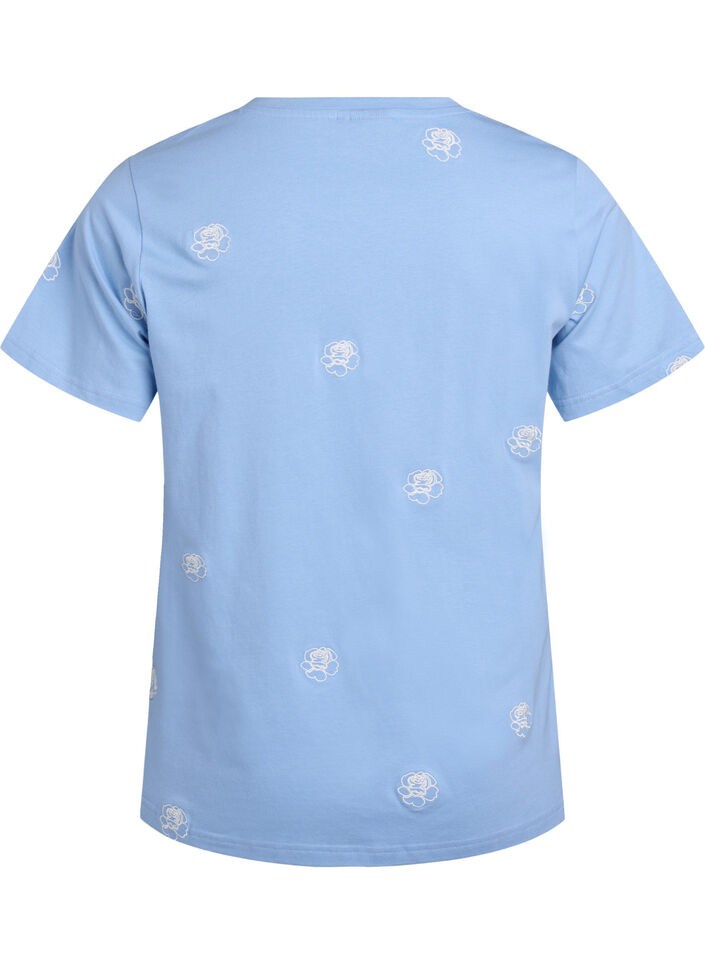 T-shirt i ekologisk bomull med broderade motiv, Bl&aring;, Packshot image number 1