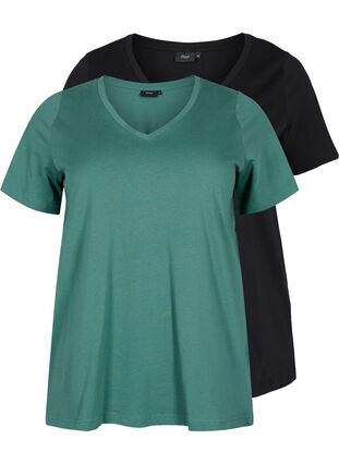 2-pack t-shirt i bomull, Mallard Green/Black, Packshot image number 0