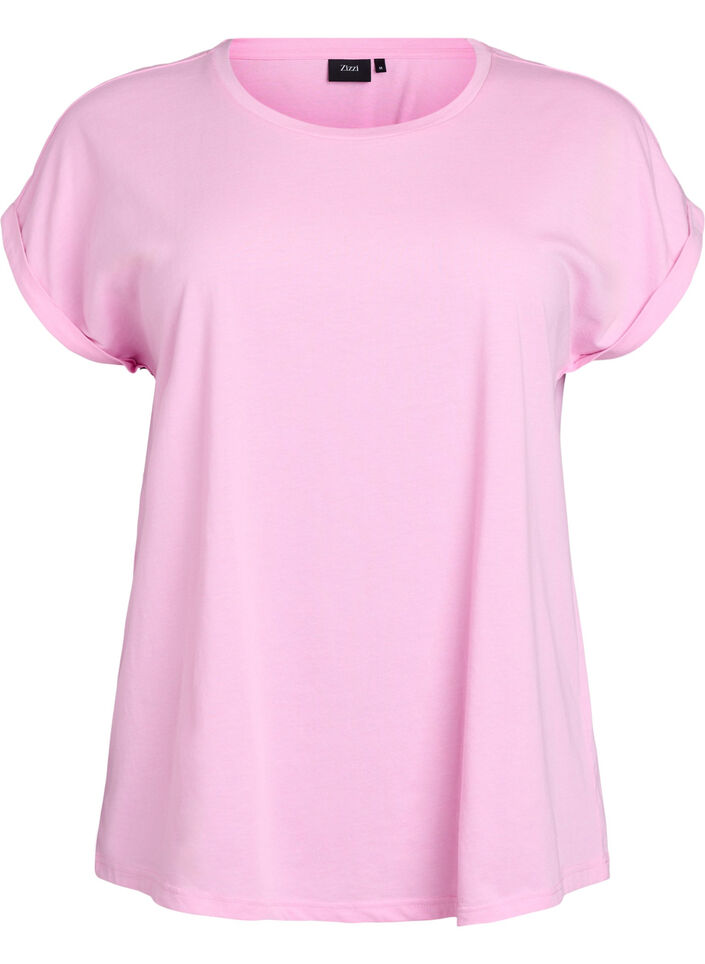 Kort&auml;rmad t-shirt i bomullsmix, Rosa, Packshot image number 0