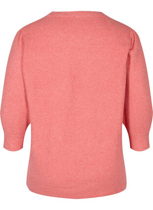 Melerad stickad tröja med 3/4-ärmar, Spiced Coral Mel., Packshot image number 1