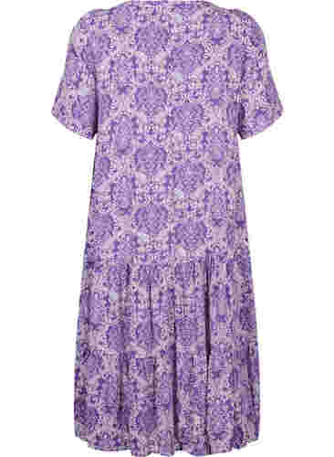 Kortärmad viskosklänning med mönster, D. Lavender Oriental, Packshot image number 1