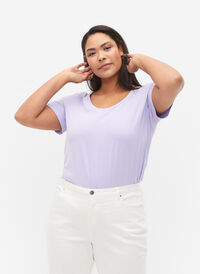 Enfärgad t-shirt i bomull, Lavender, Model