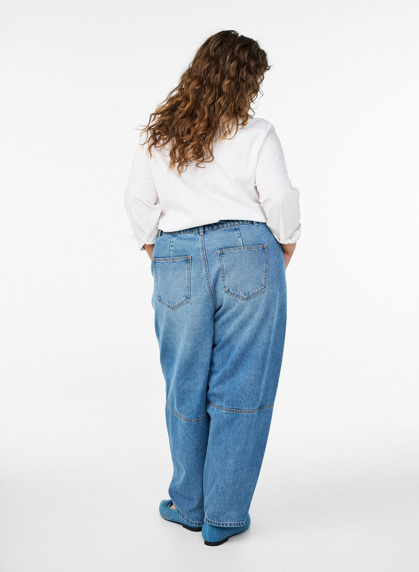 Barrel jeans med hög midja, Blå, Model image number 1