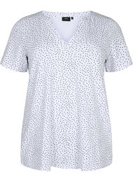 Bomulls t-shirt med prickar och v-ringning, B.White/Black Dot