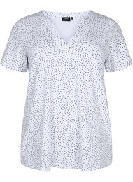 Bomulls t-shirt med prickar och v-ringning, B.White/Black Dot