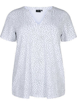 Bomulls t-shirt med prickar och v-ringning, B.White/Black Dot, Packshot image number 0