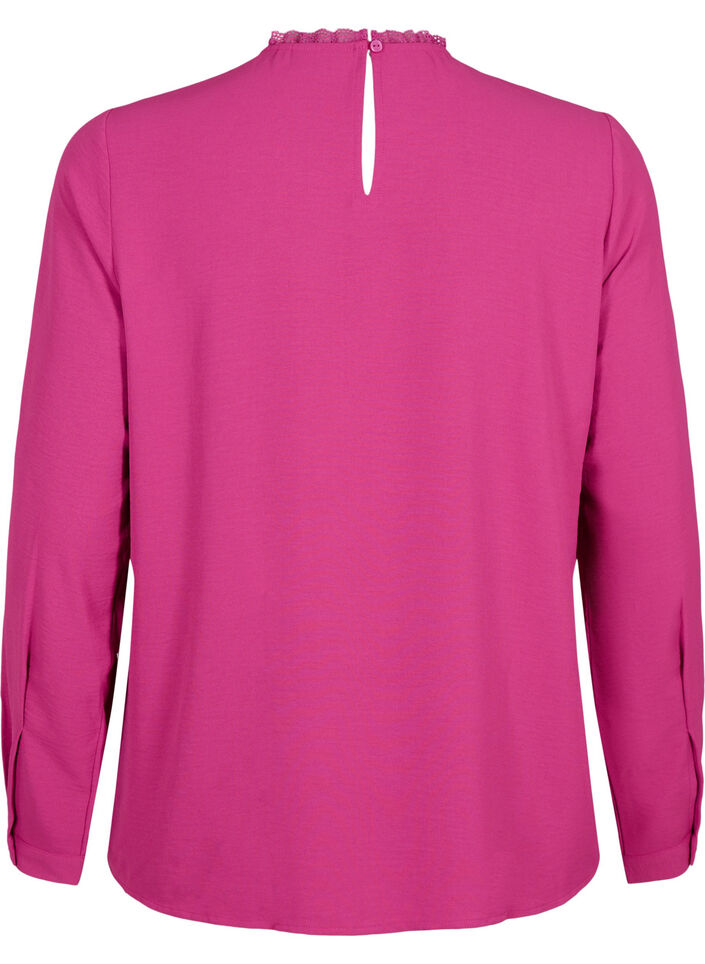 Långärmad blus med spetsdetaljer, Festival Fuchsia, Packshot image number 1