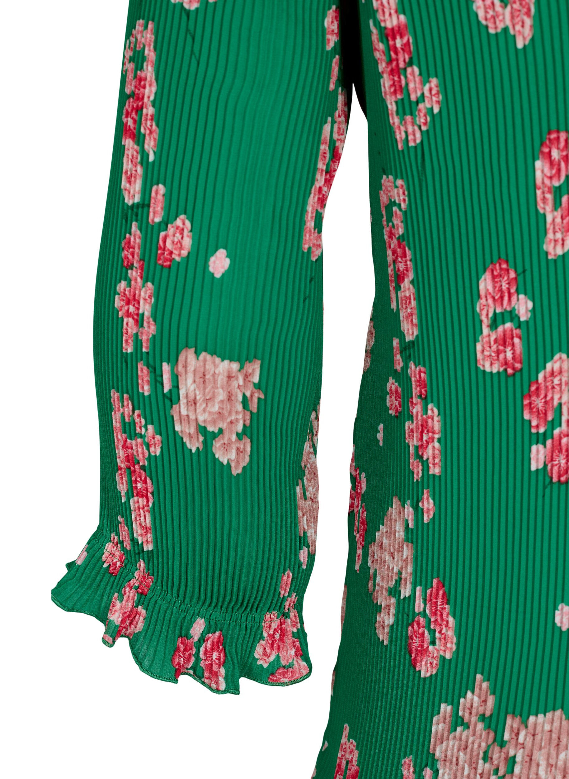Zizzi Plisserad blus med 3/4-&auml;rmar, Jolly Green Flower, Packshot image number 3
